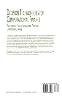 Decision Technologies for Computational Finance achterzijde