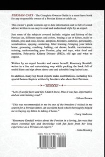 Persian Cats - The Complete Owners Guide from Kitten to Old Age. Buying, Caring For, Grooming, Health, Training and Understanding Your Persian Cat. achterzijde