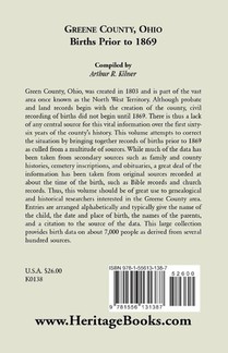 Greene County, Ohio, Births Prior to 1869 achterzijde