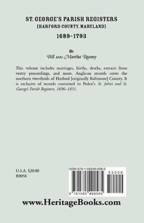 St. George's Parish Register [Harford County, Maryland], 1689-1793 achterzijde