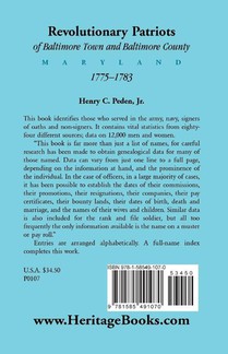 Revolutionary Patriots of Baltimore Town and Baltimore County (Maryland), 1775-1783 achterzijde