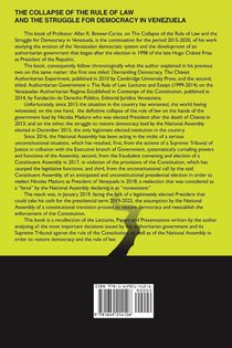THE COLLAPSE OF THE RULE OF LAW AND THE STRUGGLE FOR DEMOCRACY IN VENEZUELA. Lectures and Essays (2015-2020) achterzijde