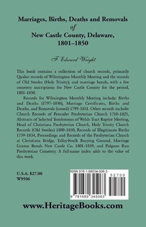 Marriages, Births, Deaths and Removals of New Castle County, Delaware 1801-1850 achterzijde