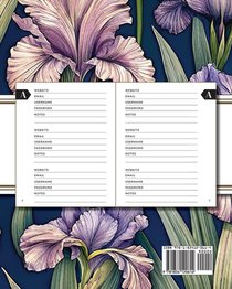 XL Large Print Password Tracker (Purple Irises on Navy) achterzijde