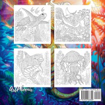 Underwater Creatures Coloring Book: Marine Depths-Dive into a World of Captivating Coloring Pages with Stunning Depictions of the Deep Blue World Amon achterzijde