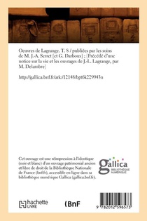 Oeuvres de Lagrange. T. 8 (Ed.1867-1892) achterzijde