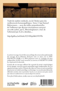 Traite de Matiere Medicale Ou de l'Action Pure Des Medicaments Homoeopathiques. Tome 2 achterzijde