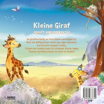 Kleine Giraf speelt verstoppertje achterzijde