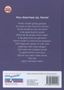 Hou daarmee op, herrie! achterzijde