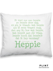 Heppie, gedicht op kussensloop achterkant