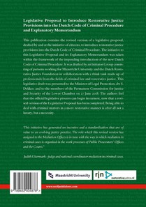 Legislative Proposal to Introduce Provisions Governing Restorative Justice Services into the Dutch Code of Criminal Procedure and Explanatory Memorandum achterzijde