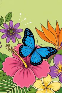 Tropische bloemen en vlinders achterzijde