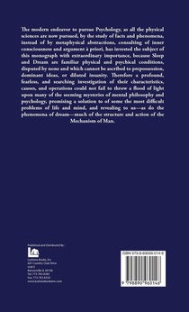 A Monograph on Sleep and Dream Their Physiology and Psychology achterzijde