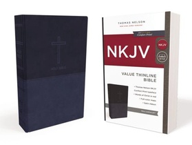 NKJV, Value Thinline Bible, Blue Leathersoft, Red Letter, Comfort Print