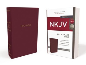 NKJV, Gift and Award Bible, Leather-Look, Burgundy, Red Letter, Comfort Print voorzijde
