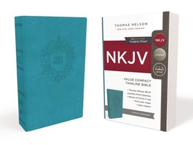 NKJV, Thinline Bible, Compact, Leathersoft, Blue, Red Letter, Comfort Print voorzijde