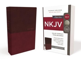 NKJV, Thinline Bible, Compact, Leathersoft, Burgundy, Red Letter, Comfort Print