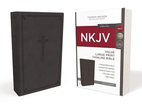 NKJV, Value Thinline Bible, Large Print, Charcoal Leathersoft, Red Letter, Comfort Print