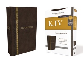 KJV, Thinline Bible, Standard Print, Imitation Leather, Brown, Indexed, Red Letter Edition, Comfort Print
