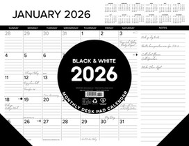 B&w W/Lines 2026 22 X 17 Large Monthly Deskpad