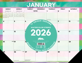 Watercolor Stripes 2026 22 X 17 Large Monthly Deskpad