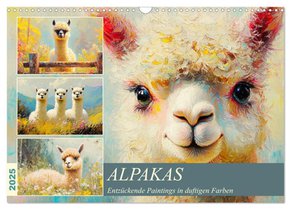 Alpakas. Entzückende Paintings in duftigen Farben (Wandkalender 2025 DIN A3 quer), CALVENDO Monatskalender