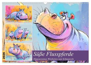 Süße Flusspferde. Hippopotamus Weisheiten zum Schmunzeln (Wandkalender 2026 DIN A3 quer), CALVENDO Monatskalender