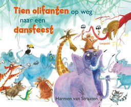 Tien olifanten op weg naar een dansfeest voorzijde