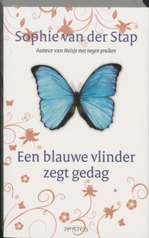 Een blauwe vlinder zegt gedag voorzijde