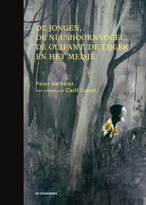 De jongen, de neushoornvogel, de olifant, de tijger en het meisje voorzijde