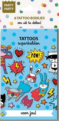 Party Party 6 Tattoo boekjes - Superhelden voorzijde