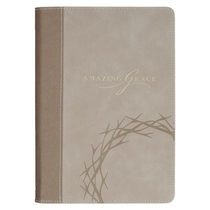 Classic Journal Amazing Grace Isa. 53:5 Bible Verse, Inspirational Scripture Notebook, Ribbon Marker, Taupe Vegan Leather Flexcover, 336 Ruled Pages, (8.6